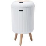 Poubelle, base haute en bois avec couvercle à capteur, 22, 5 x 22, 5 x 41, 5 cm, alimentée par piles ... Poubelle, base haute en bois avec couvercle à capteur, 22, 5 x 22, 5 x 41, 5 cm, alimentée par piles ...