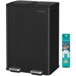 Poubelle de cuisine, 2 x 30 l, 2 compartiments, poubelle � p�dale, couvercle � fermeture douce, avec ...