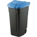Poubelle curver noire 110 l, couvercle bleu