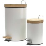 Poubelles � p�dale 12l et 3l en m�tal et bambou blanc