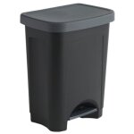 Poubelle plastique 50 litres rectangle � p�dale, corps noir, couvercle gris