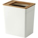 Poubelle en plastique ultra fine, corbeille rectangulaire de 7, 5 litres avec couvercle en bambou ouvert ...