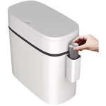 Poubelle en plastique ultra fine avec couvercle, poubelle rectangulaire � pression pour salle de bain, ...