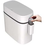 Poubelle en plastique ultra fine avec couvercle, poubelle rectangulaire � pression pour salle de bain, ...