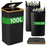 Poubelle de recyclage 100l avec couvercle et 2 sacs amovibles r�utilisables, bac de tri int�rieur grande ...