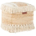 Beliani - pouf carr� avec pompons remplissage billes eps en jute et coton beige alupola