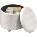 Pouf coffre rangement - homcom - en tissu bouclette - charge 120 kg - � 45 x 41 cm - blanc