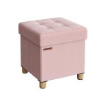 Songmics - pouf, coffre de rangement, tabouret avec repose - pieds, pliable, banc avec rangement, 38 ...