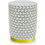 Menzzo - pouf cylindrique combino motif gomtrique noir et blanc pied or