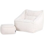 Pouf fauteuil et son repose - pied carr en tissu borg boucl, xxl pouf gant pour salon, pouf poire ...