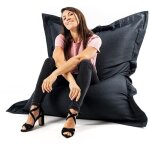 Livedeco - pouf gant lin intrieur salon, dhoussable, cocooning noir big52
