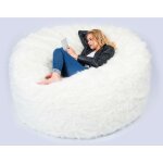Livedeco - pouf g�ant rond xxxl int�rieur en fourrure poil long blanc, d�houssable, pour salon - titan ...