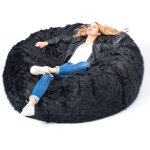 Livedeco - pouf g�ant rond xxxl int�rieur en fourrure poil long noir, d�houssable, pour salon - titan ...