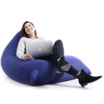 Pouf g�ant xl forme berlingot int�rieur, d�houssable, salon, chambre, tissu stretch �lastique, bleu marine ...