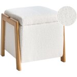 Pouf glam avec coffre de rangement en tissu boucl� accessoire salon chambre � coucher blanc edland