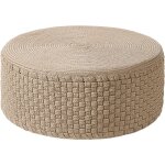 Pouf de jardin 70 cm synth�tique tiss� � la main ottoman accessoires d'ext�rieur beige mihti