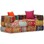 Pouf modulaire à 2 places patchwork tissu Pouf modulaire à 2 places patchwork tissu