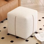 Pouf ottoman en forme de cube, repose - pieds en fausse fourrure blanche, tabouret de maquillage pour ...