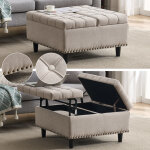 Pouf pliable coffre de rangement carr� 75x75x41cm pu cuir petit canap� pour salon chambre meuble entr�e ...