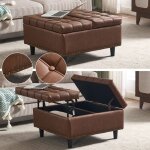 Pouf pliable coffre de rangement carr 75x75x41cm pu cuir petit canap pour salon chambre meuble entre ...