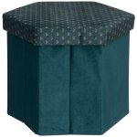 Atmosphera - pouf pliant hexagonal jiling en velours 40x38cm bleu crateur d'intrieur