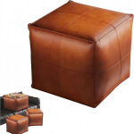 Pouf de rangement deux en un, surface en cuir, marron, 454540cm