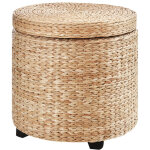 Pouf de rangement en rattan avec couvercle amovible, khaki, �43x43cm