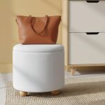 Pouf de rangement rond repose - pieds en tissu chenille de 44, 5 cm avec couvercle amovible pieds en ...