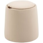 Pouf rangement rond velours beige, couvercle amovible 44x44x47. 5cm, repose - pied, tabouret et table ...