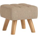 Pouf repose - pieds style nordique pi�tement bois inclin� tissu assise effet capitonn� marron