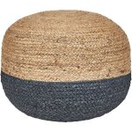 Beliani - pouf rond boho en jute eps perles 50 x 50 x 40 cm ottoman bleu marine duki