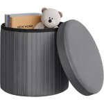 Pouf rond avec rangement woltu tabouret de rangement pliable en velours et mdf, tabouret avec couvercle ...