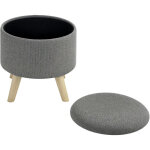 Pouf rond repose - pieds tabouret avec coffre de rangement pieds en bois design moderne gris
