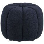 Pouf rond en tissu boucl� bleu marine pieds mdf - pumba