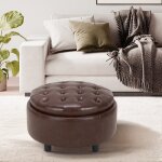 Pouf rond en tissu avec couvercle  plateau rversible ? repose - pieds multifonction, rangement cach, ...
