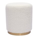 Miliboo - pouf rond en tissu effet laine boucl�e blanc cass� et m�tal dor� d40 cm amaya