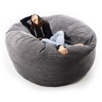 Livedeco - pouf rond xxl, d�houssable avec billes, velours c�tel� ultra doux gris, int�rieur pour salon, ...