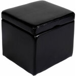 Hhg - jamais utilis] pouf tabouret cube - coffre onex, cuir, 45x44x44cm, noir