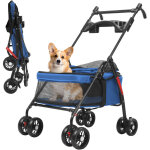 Poussette pour animaux de compagnie - portable et pliable, capacit� de charge de 10 kg, doubles portes ...