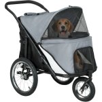 Poussette buggy chien 3 roues pliable pneus gonflables - sac, coussin, laisse intgrs - gris