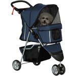 Poussette buggy pliable chien chat - porte - gobelet, panier rangement int�gr� - acier oxford bleu marine ...