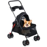 Poussette d'ext�rieur pour animaux de compagnie, l�g�re et pliable, 98 � 69, 5 � 49, 5 cm, noire.