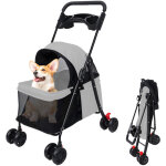 Poussette pliable pour animaux de compagnie avec deux roues pivotantes � 360 degr�s et syst�me d'absorption ...