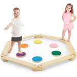 Costway - poutre d'equilibre en bois enfants avec pierre de marche, parcours d'obstacles de gymnastique ...