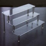 Pr�sentoir acrylique transparent, 3 niveaux �tag�re � escalier transparents, collection support de pr�sentatio ...