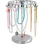 Pr�sentoir � bijoux pivotant en m�tal argent� (23 crochets) - h 34, 8 x l 20, 5 cm - colliers, bracelets, ...