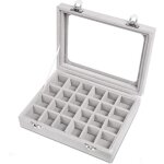 Pr�sentoir � bijoux en verre velours � 24 grilles, bo�te de rangement pour bagues, boucles d'oreilles, ...