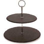 Prsentoir  gteaux en ardoise  double tage - plateau rond  plusieurs niveaux pour dner, cupcakes, ...