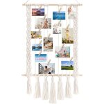 Pr�sentoir photo � suspendre avec 30 pinces en bois, support mural en macram�, cadre photo de collage ...