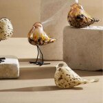 Presse papier oiseau verre beige dor� 14x6x8cm